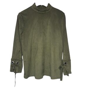 NEW Chico's Knit Suede Mock Neck Top Blouse w/ Tie Cuffs Size 0 XS S Moss Green